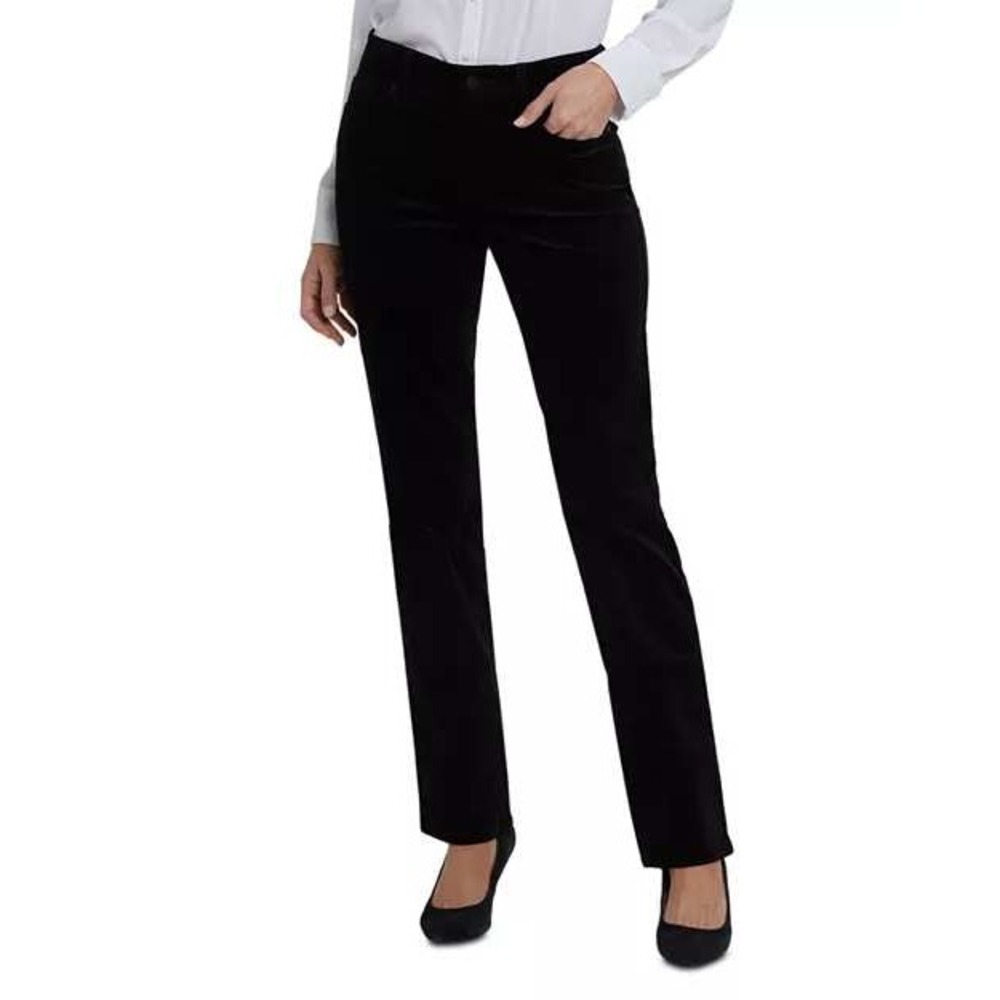 NYDJ Marilyn High Rise Black Velveteen Straight Leg Pants Size 14 Stretch Pants